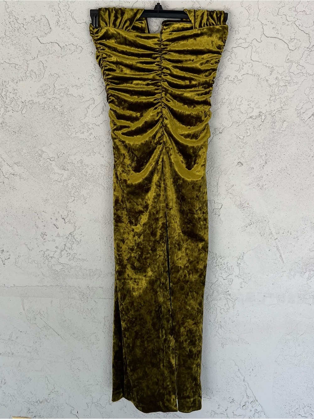 Zara Velvet Olive Green Strapless Maxi Dress Size Small Formal Wedding Guest - Picture 5 of 7